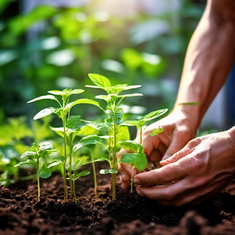 Human-hands-tending-young-plants