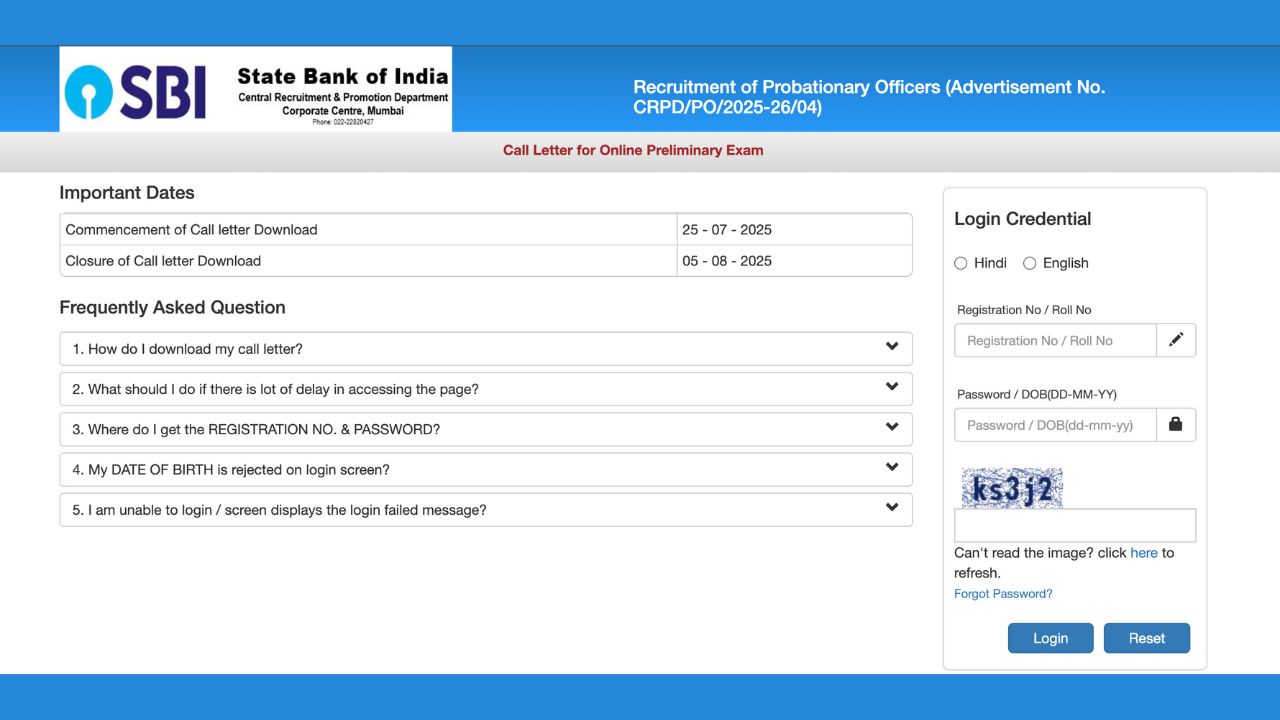 sbi po admit card 2025