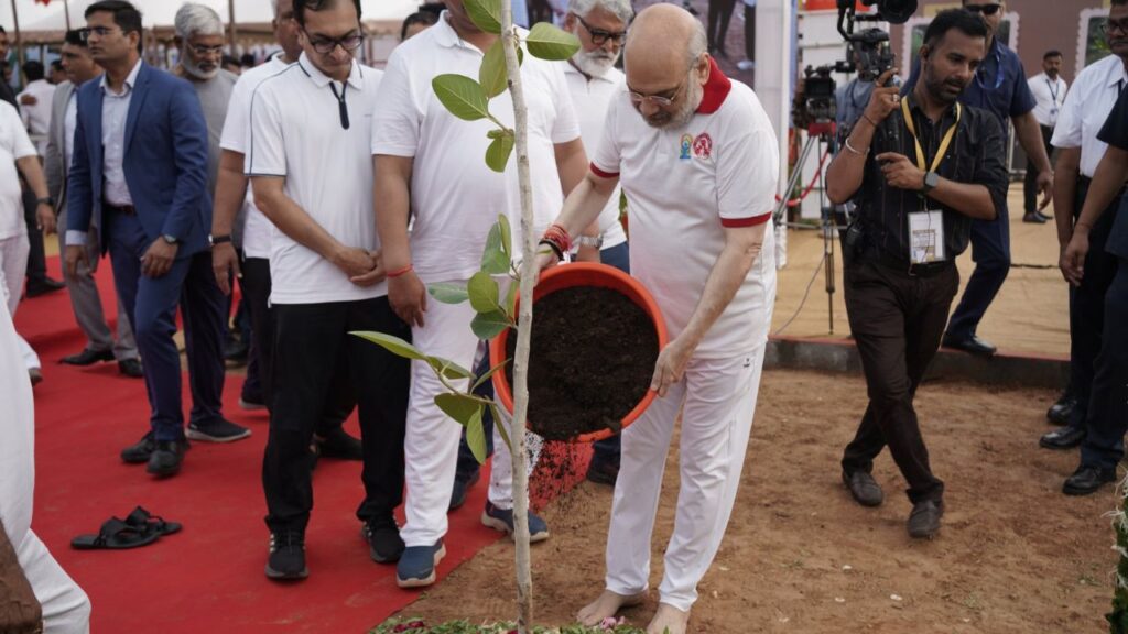 Amit Shah Launches Health Centre, Joins Tree Plantation Drive in Ahmedabad