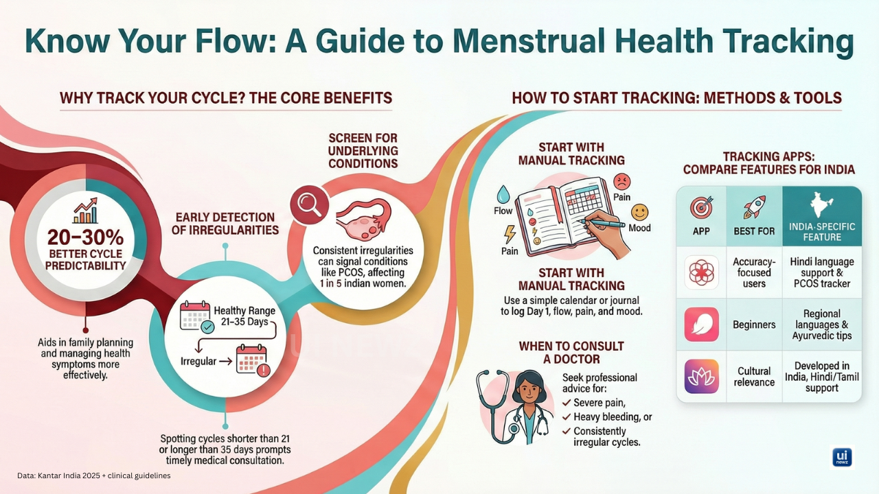 Menstrual health tracking infographic benefits, methods, Indian apps